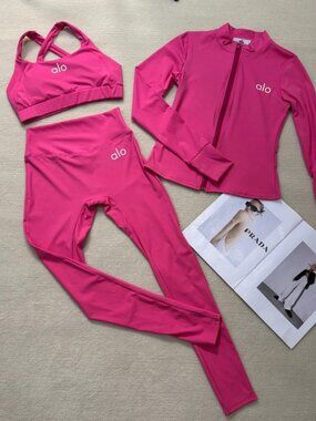 Alo Yoga Athletic Set: Jacket + Padded Vest + Yoga Pants. Soft, comfortable, and